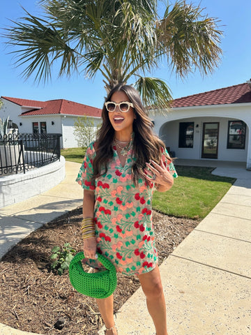 Lulu Short Sleeve Mini Caftan- Precious Coral